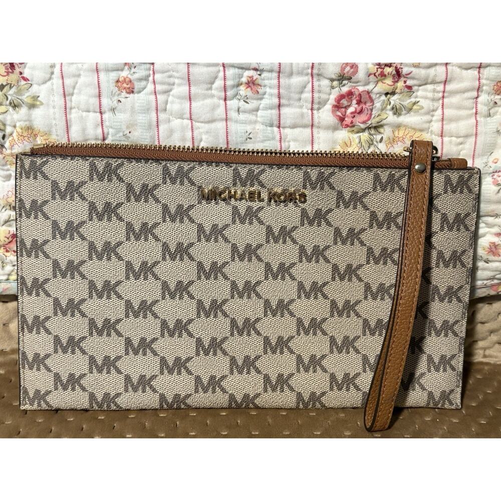 Michael Kors Jet Set Logo Coated Canvas Pouch - Beige